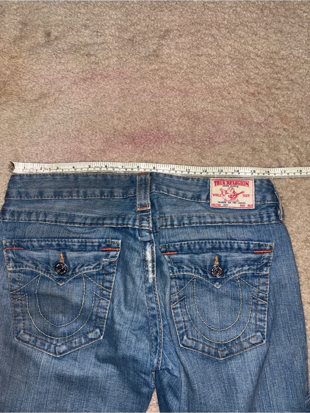 True Religion Joey Blue Denim Jeans Row Seat W 30 L 32 Actual 32”x32”